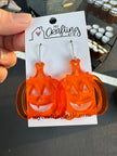 Clear Orange Pumpkin Jack-O-Lantern Dangle Earrings