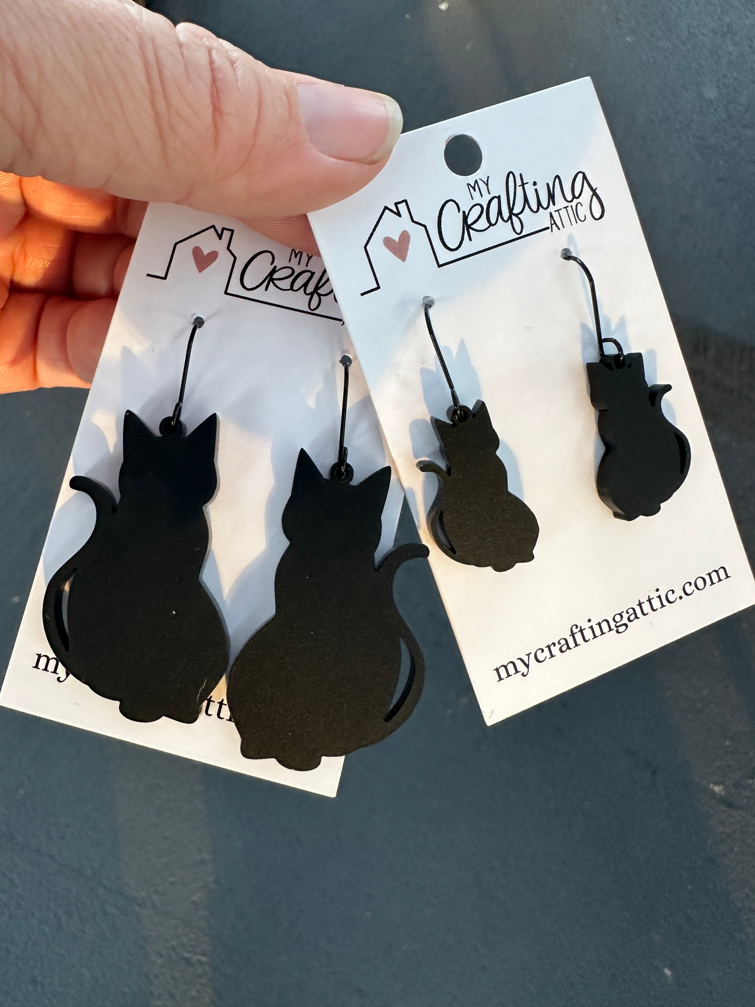 Black Cat Silhouette Earrings - Large