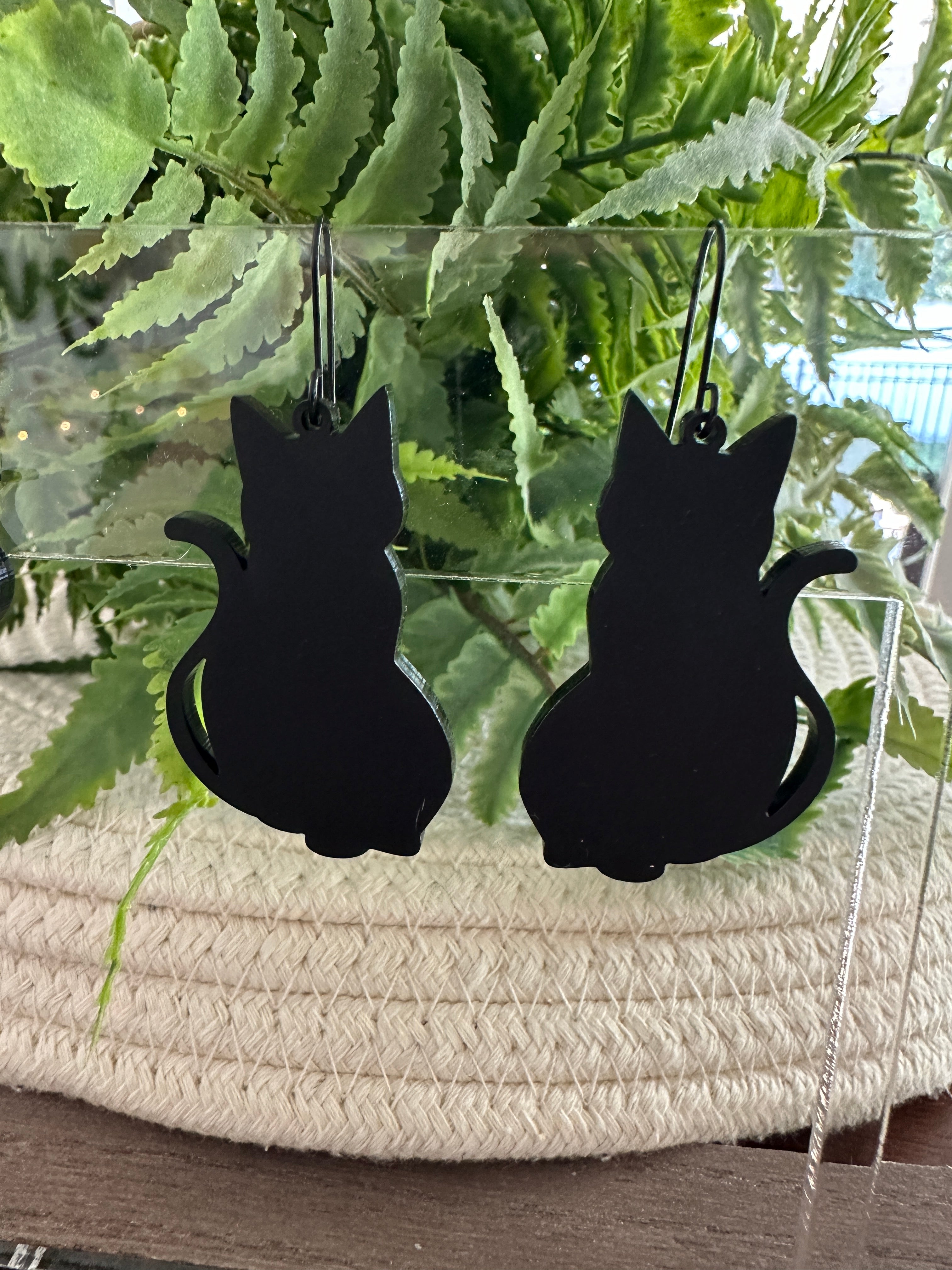 Black Cat Silhouette Earrings - Large