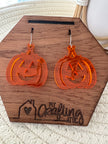 Clear Orange Pumpkin Jack-O-Lantern Dangle Earrings