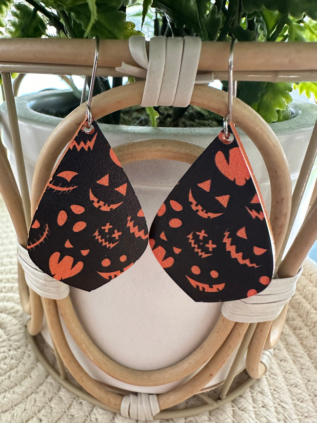 Pumpkin Face Jack-O-Lantern Dangle Earrings